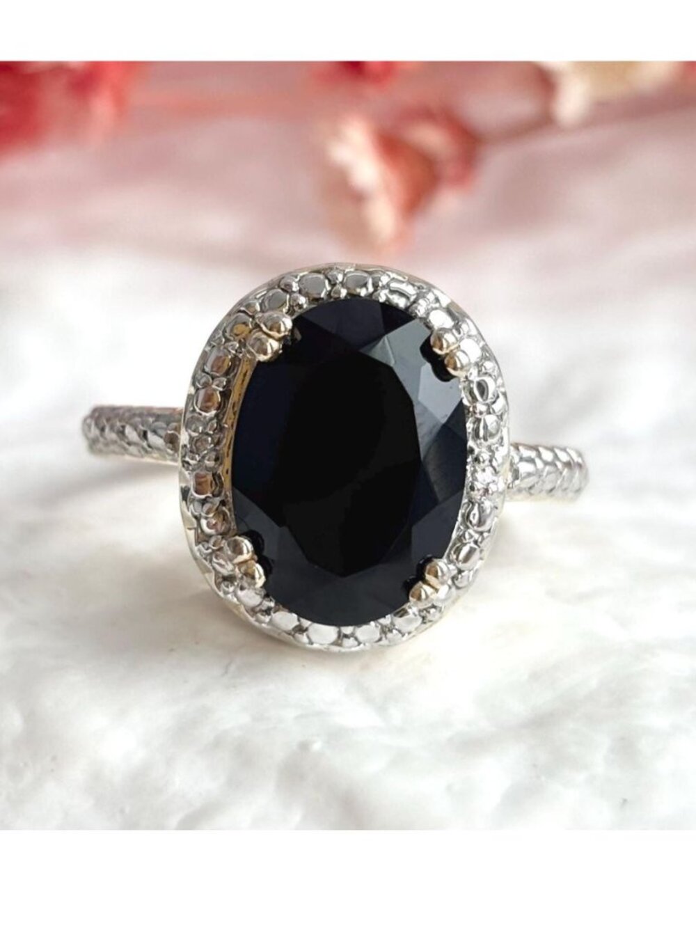 Jumbo Black Onyx Vermeil Gold Overlay Sterling Silver 925 Vintage Ring - sz 10